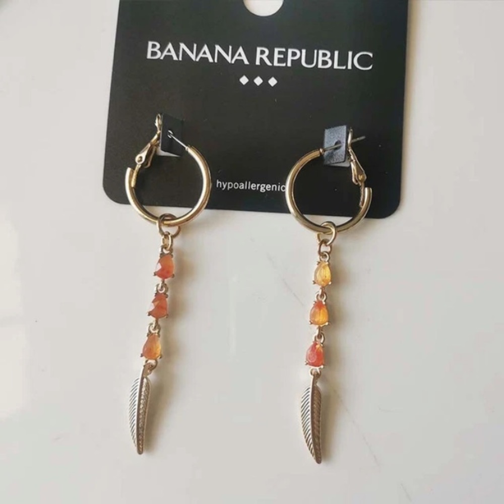 NWT Banana republic earrings dangle transformers orange stone gold tone